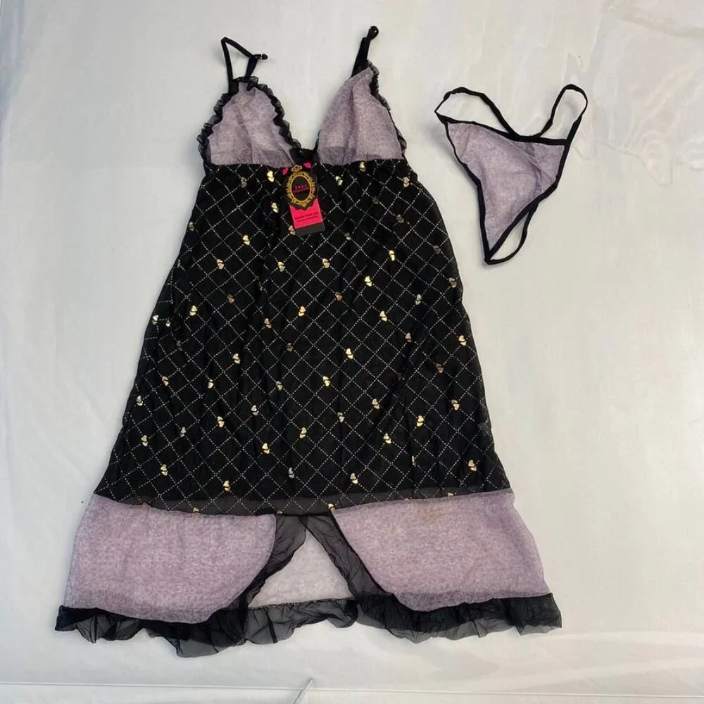 3/$30 Bundle • Lavender Black Gold Babydoll LS44 NWT